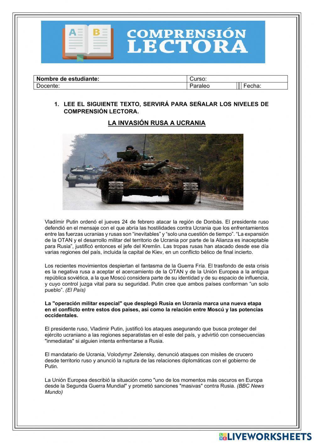 Taller de comprensión lectora