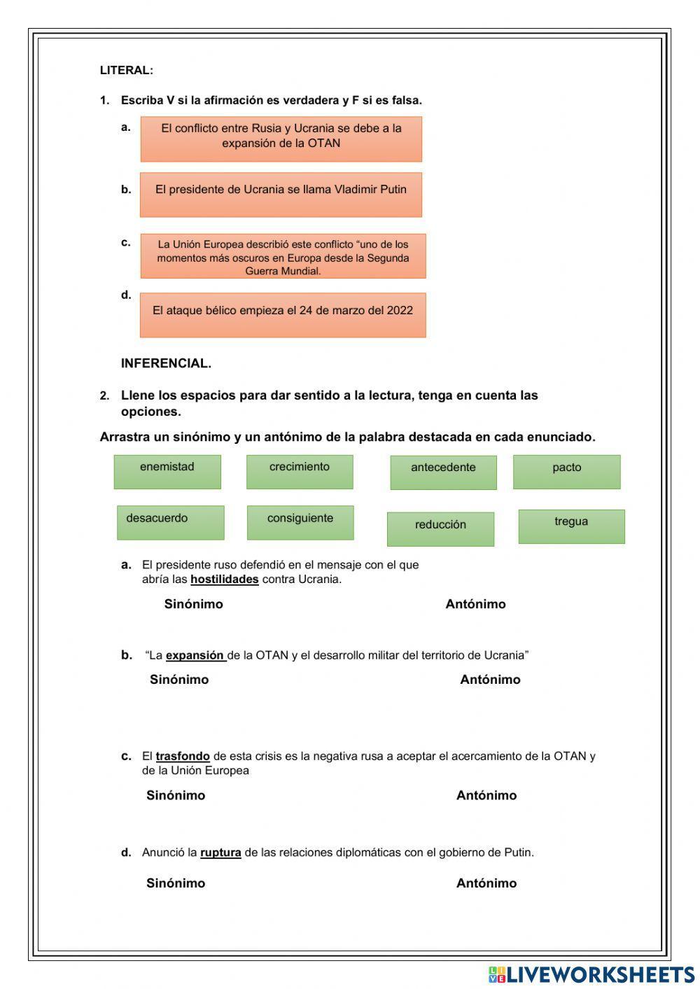 Taller de comprensión lectora