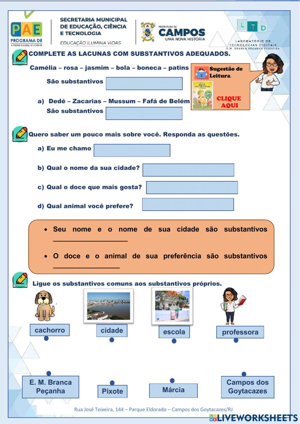 Substantivos próprios e Comuns