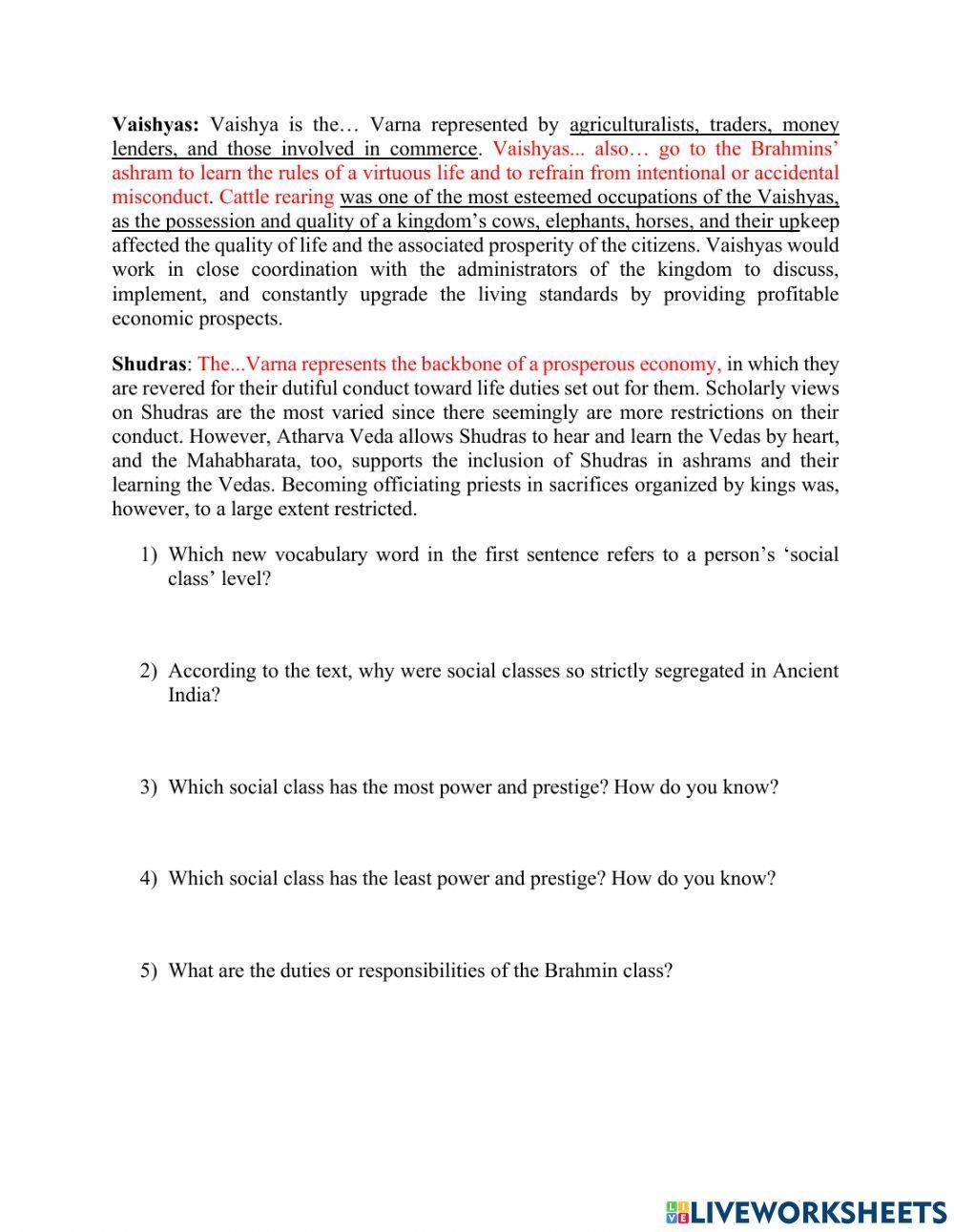 Indian Caste System Reading