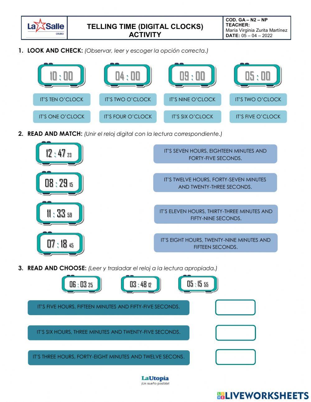 Telling time - digital clocks