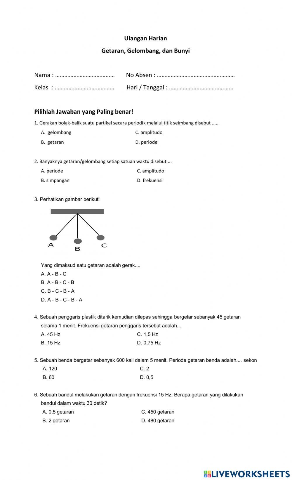 Uh getaran, gelombang,  dan bunyi
