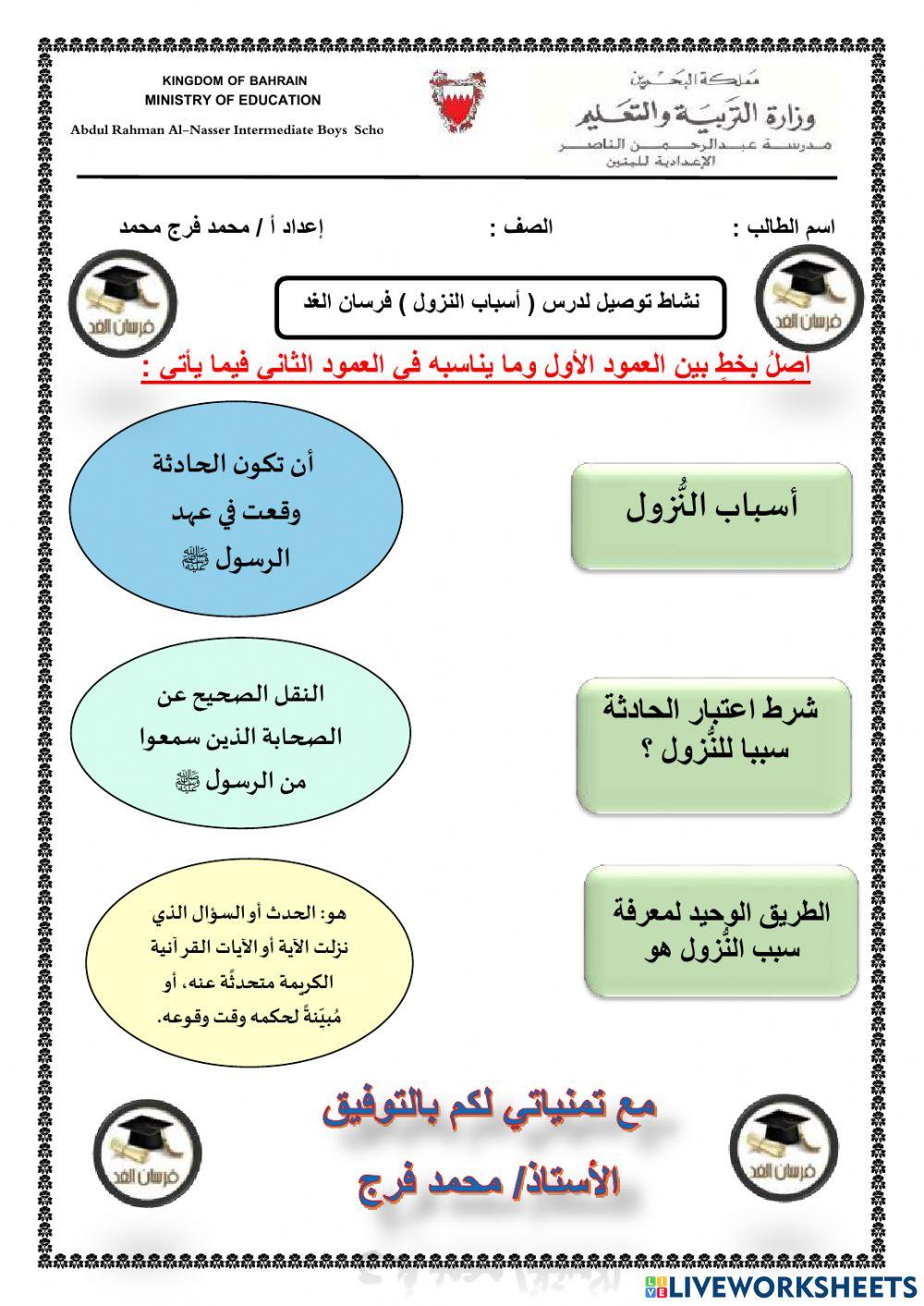 نشاط توصيل لدرس ( أسباب النزول )