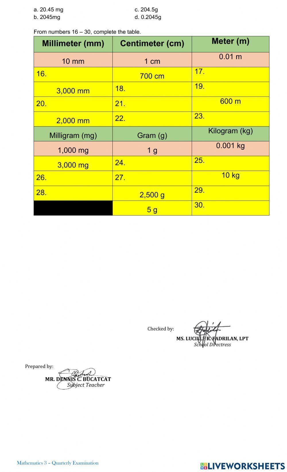 G3 - Quarterly Exam G3 - Quarterly Exam