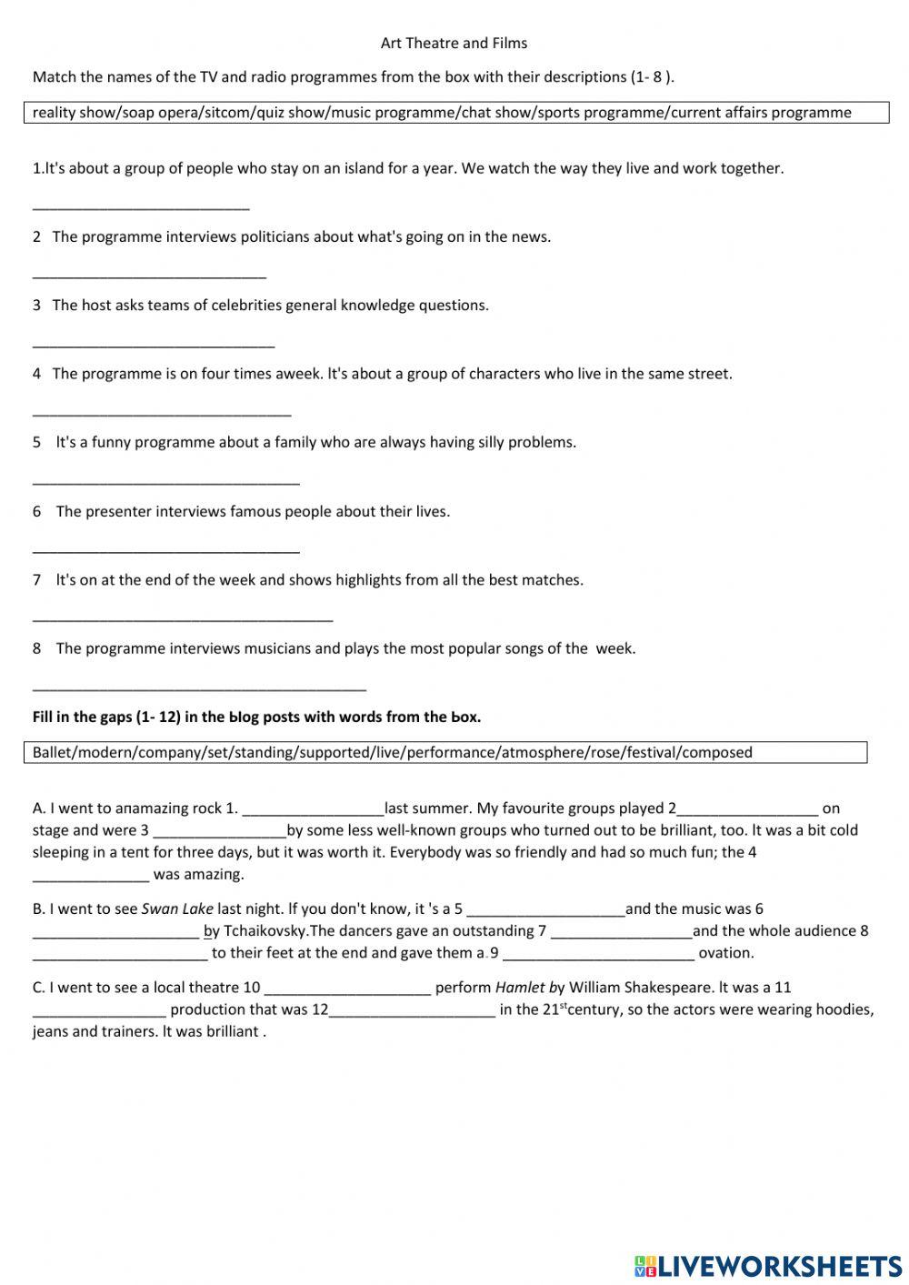 Performing Arts Vocabulary