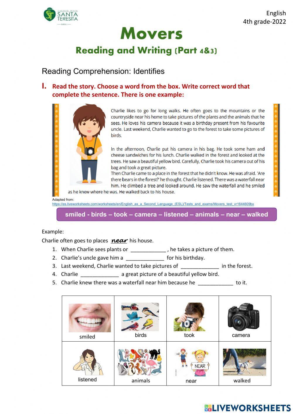 Movers: Reading and writing: part 4 & 3