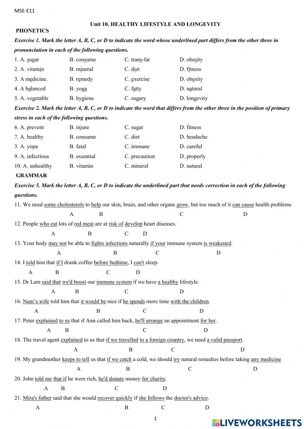 Unit 10. HEALTHY LIFESTYLE AND LONGEVITY