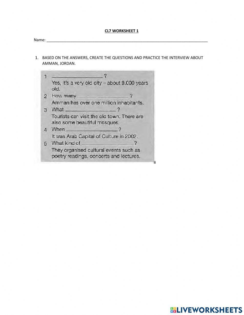 CL7 Worksheet 1