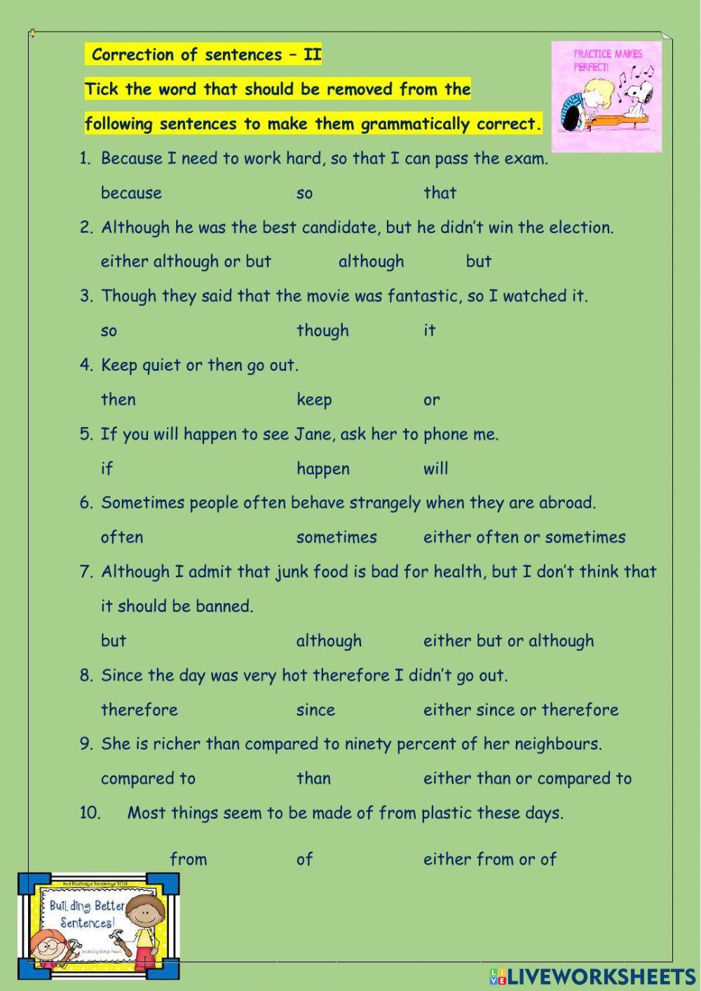 English grammer worksheet