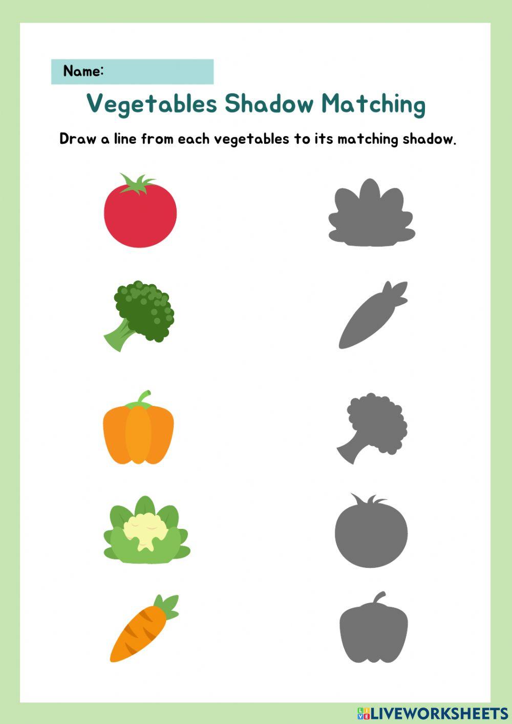 Red and Green Fruits and Vegetables Shadow Matching