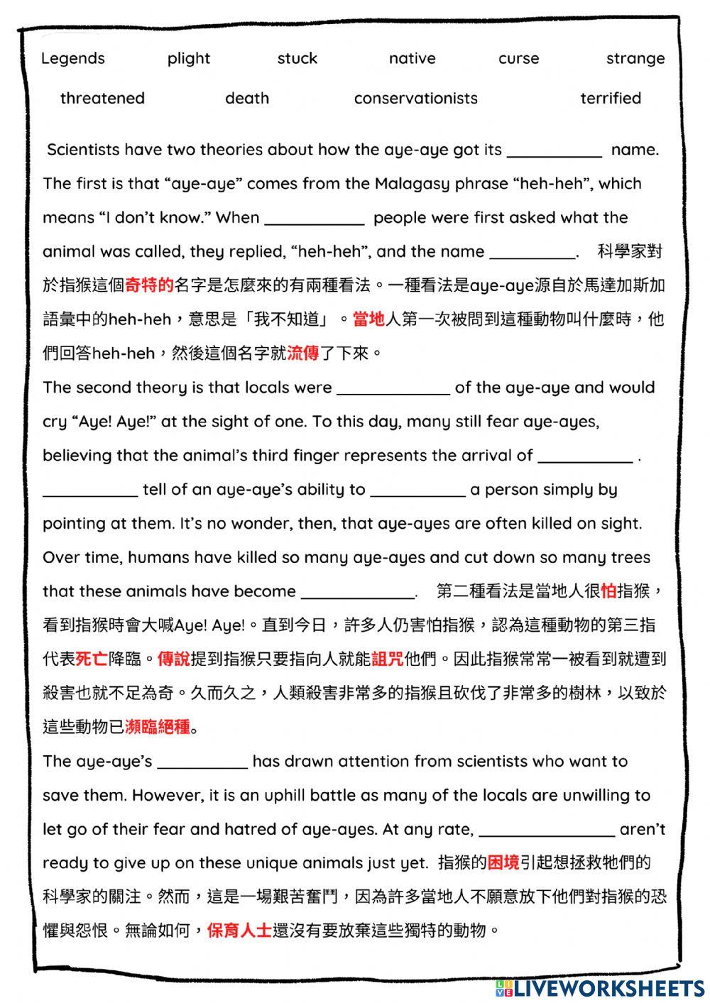 U8  Aye-Aye The Lemur with the “Deadly” Finger for 竹東高中