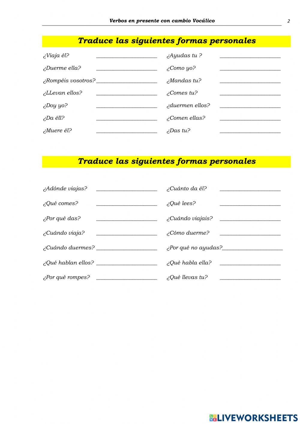 Verbos con cambio vocalico