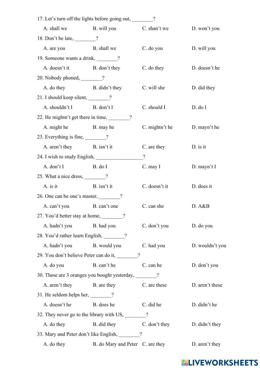 Tag question 10a9, 10a1