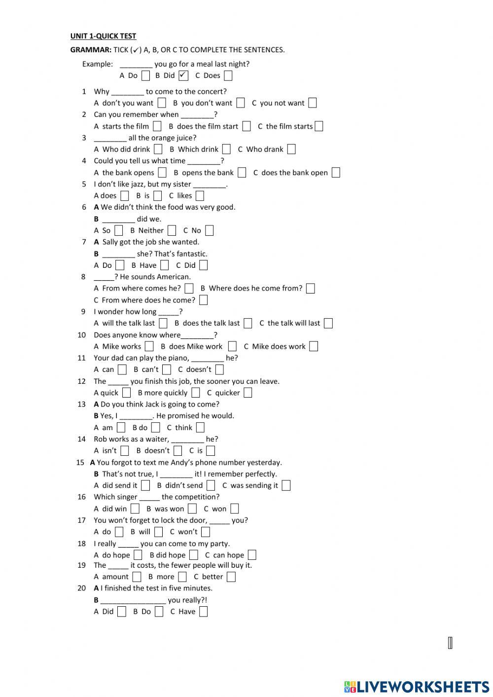 Auxiliaries, personality adjectives and vocabulary