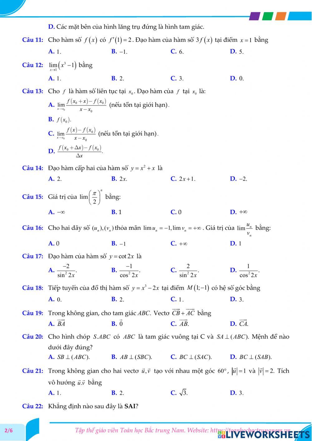 Toán 11-Kiểm tra CK2-THPT Đoàn Thượng, Hải Dương-2021