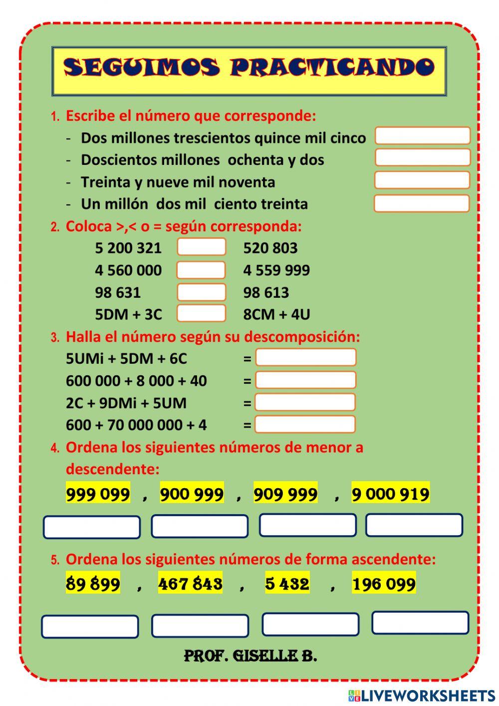 Practicamos números naturales