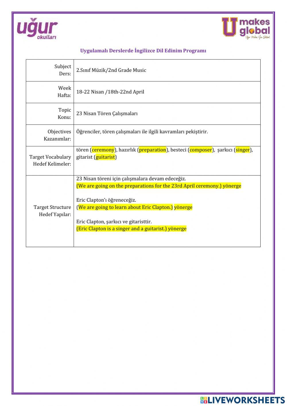 Müzik-2.Sınıf-18-22 Nisan