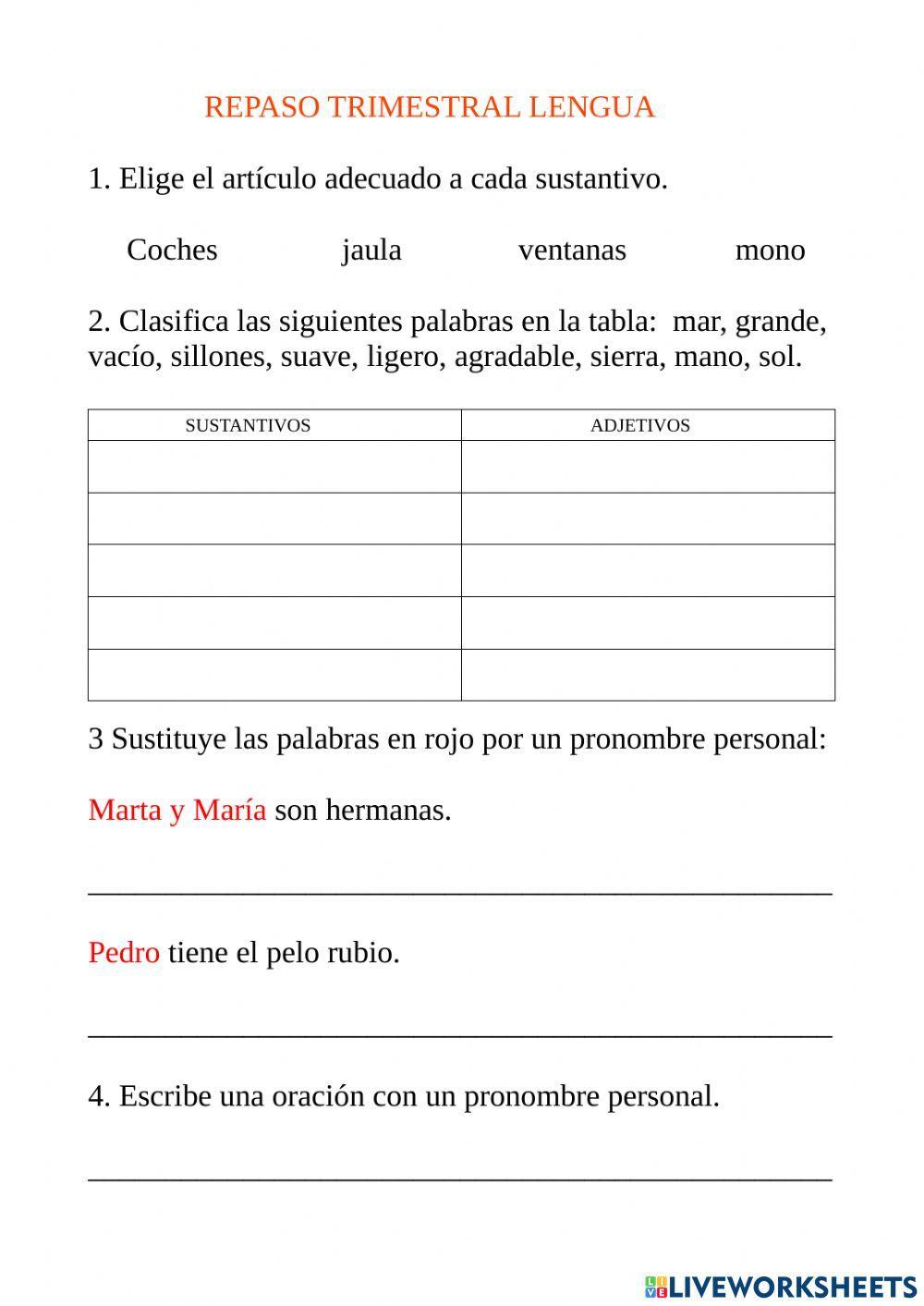 Repaso trimestral lengua