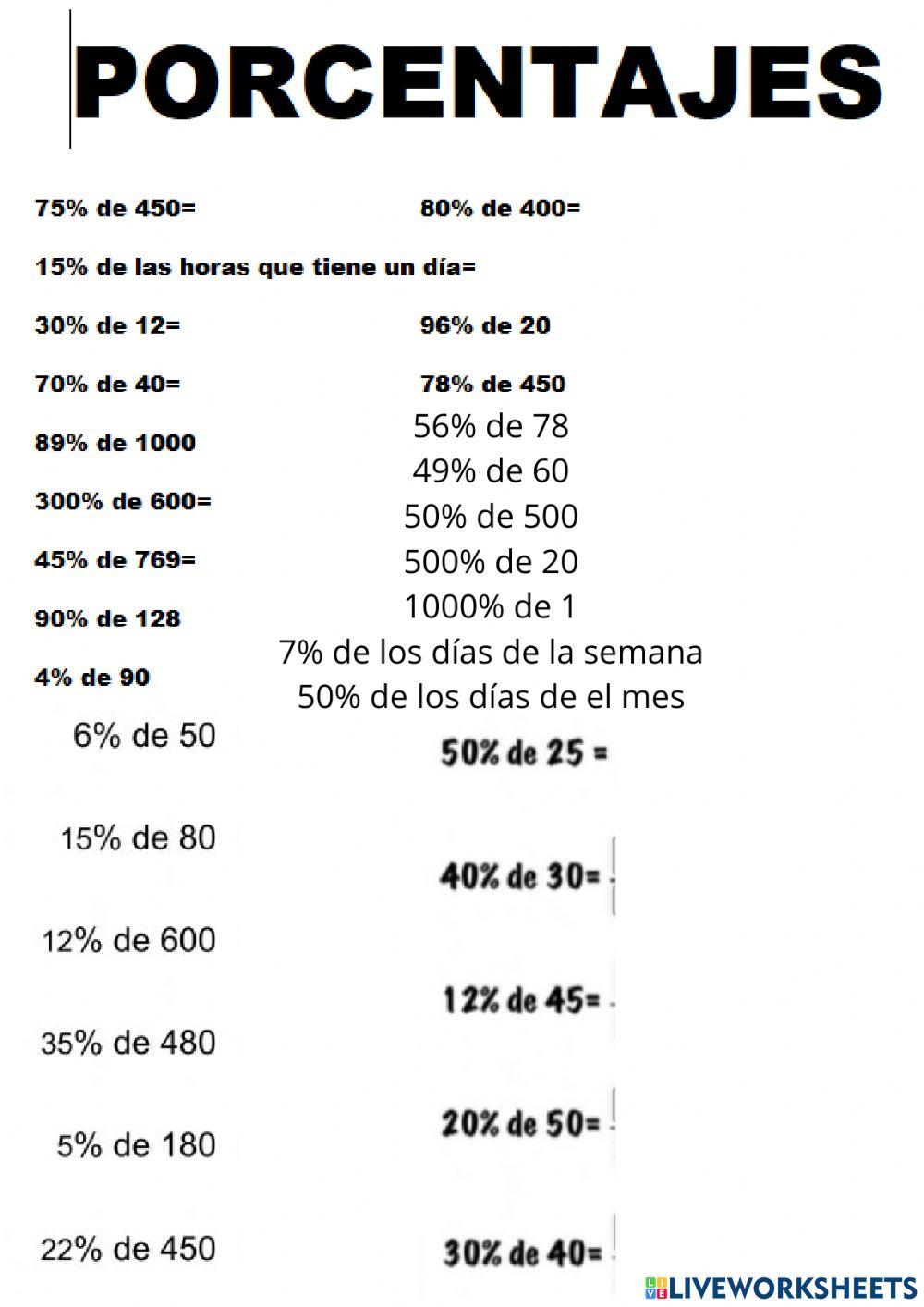 Porcentajes calculo mental