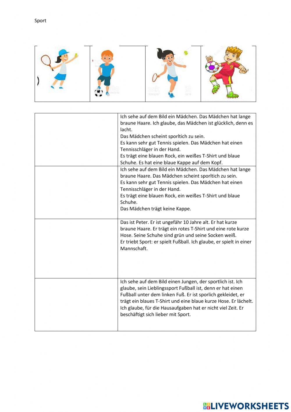 Sport - Bildbeschreibung - Fragen