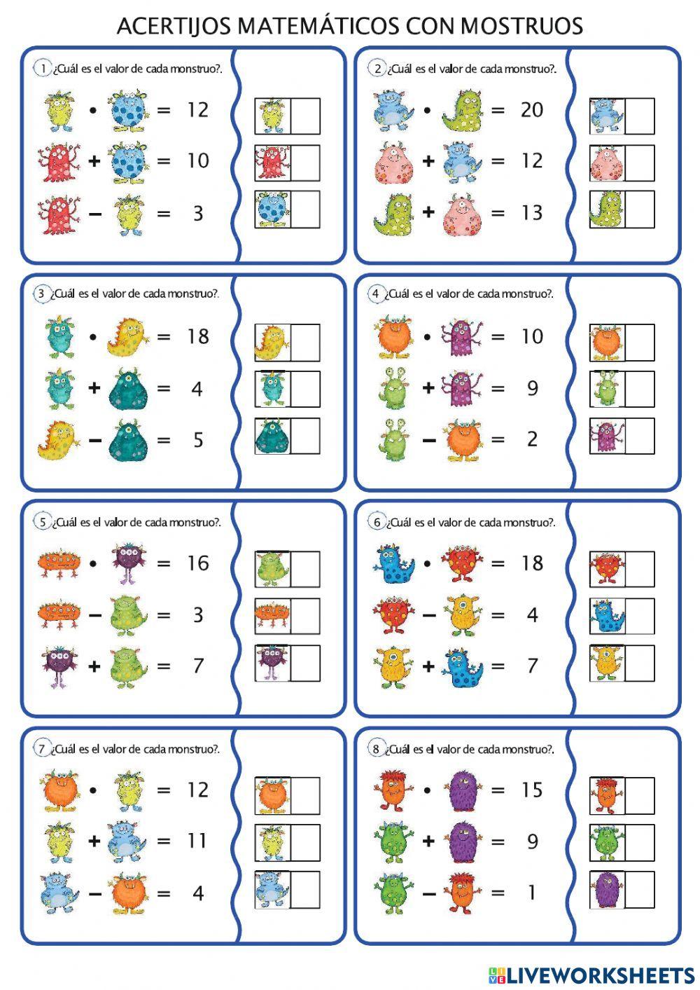 Troba el valor de cada monstre