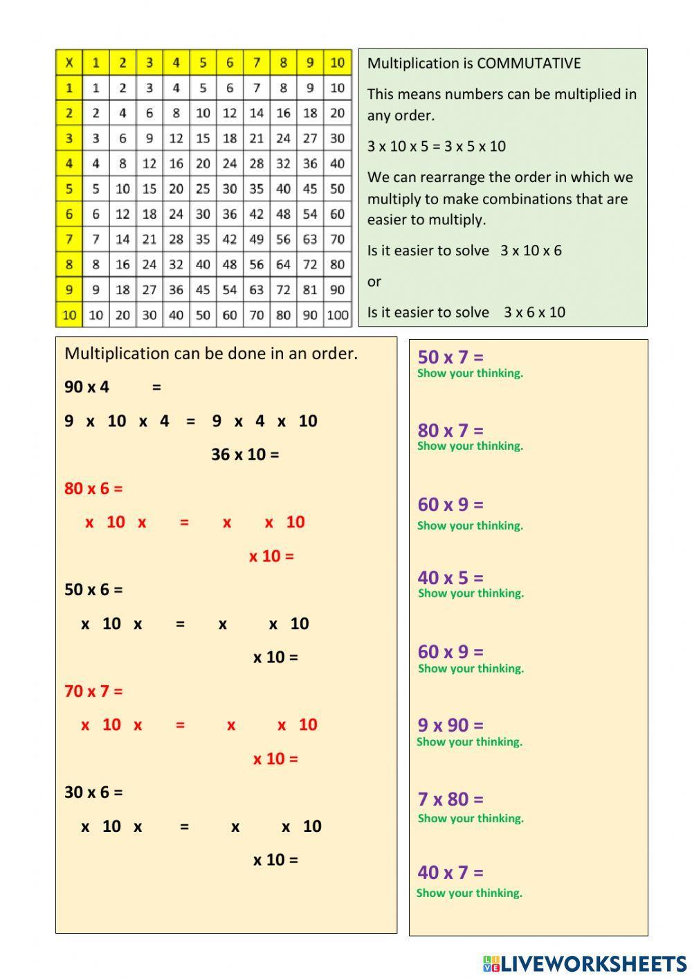 CHILL5 Multiplication Multiplying by Multiples of 10 Set 4