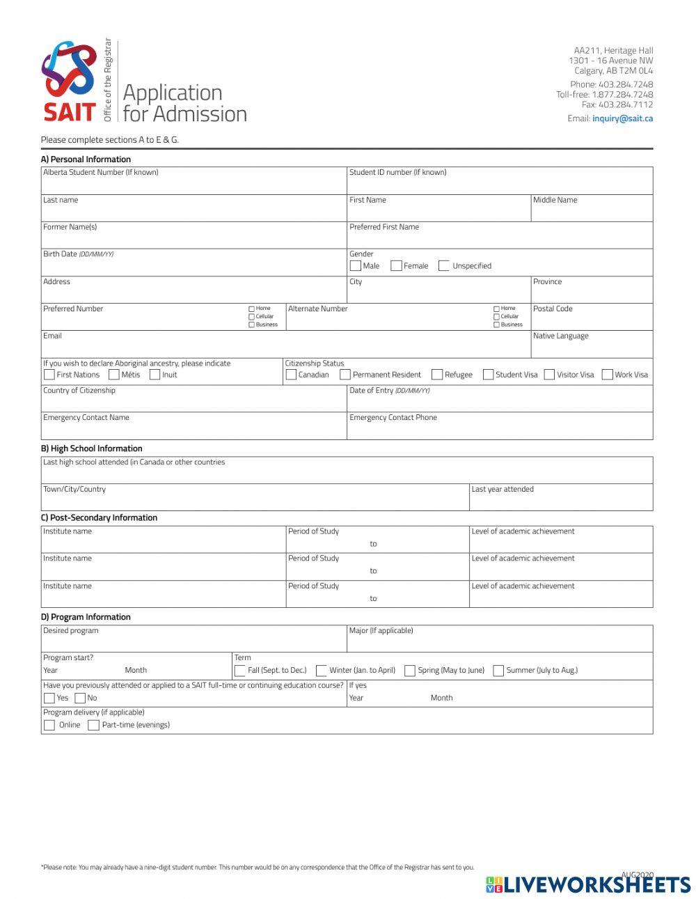 SAIT Admission For,