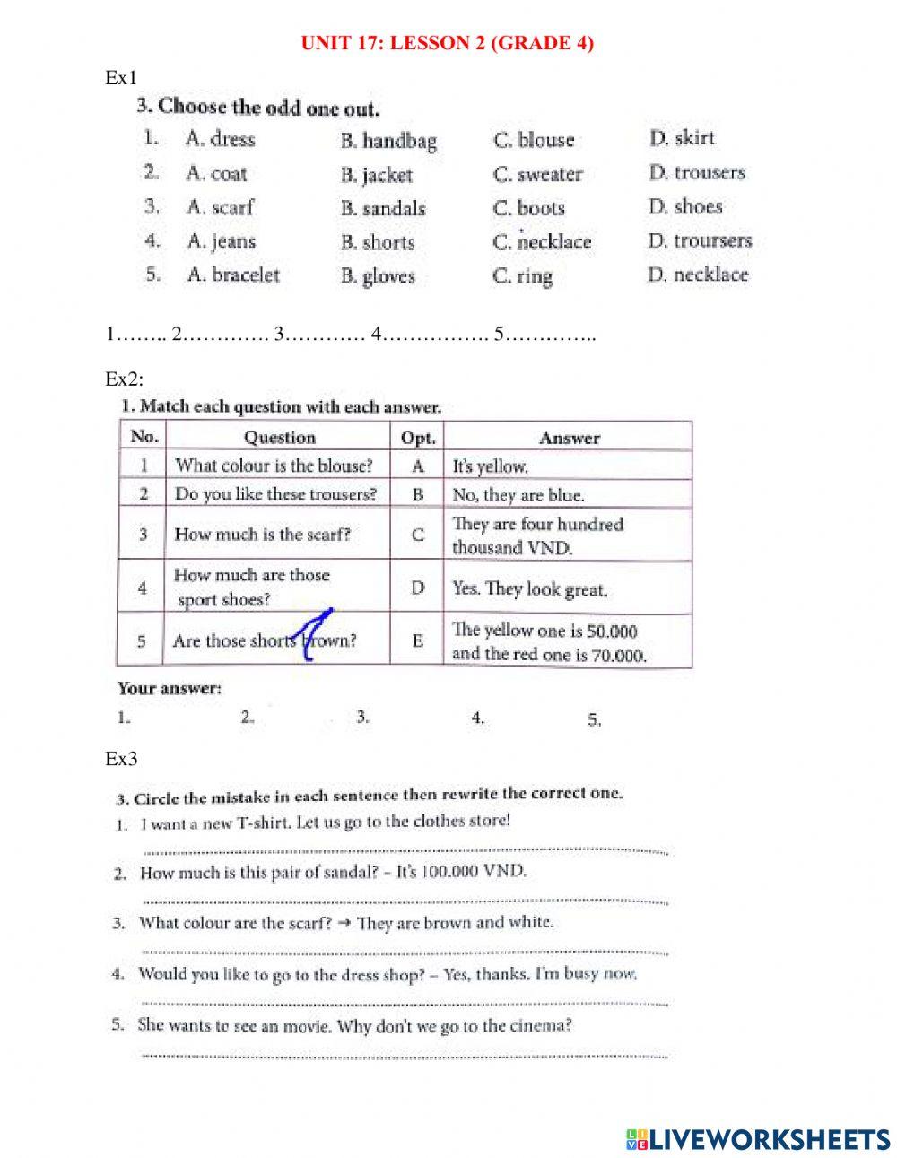 Unit 17: Lesson 2 ( Grade 4) worksheet | Live Worksheets