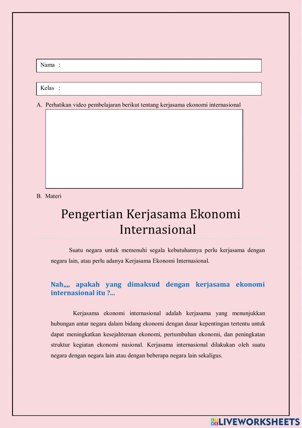 LKPD Materi kerjasama ekonomi internasional