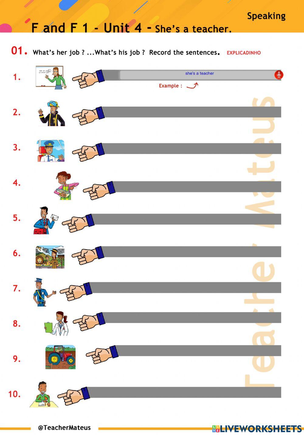 FF 1 - Unit 04 - She's a teacher - Speaking