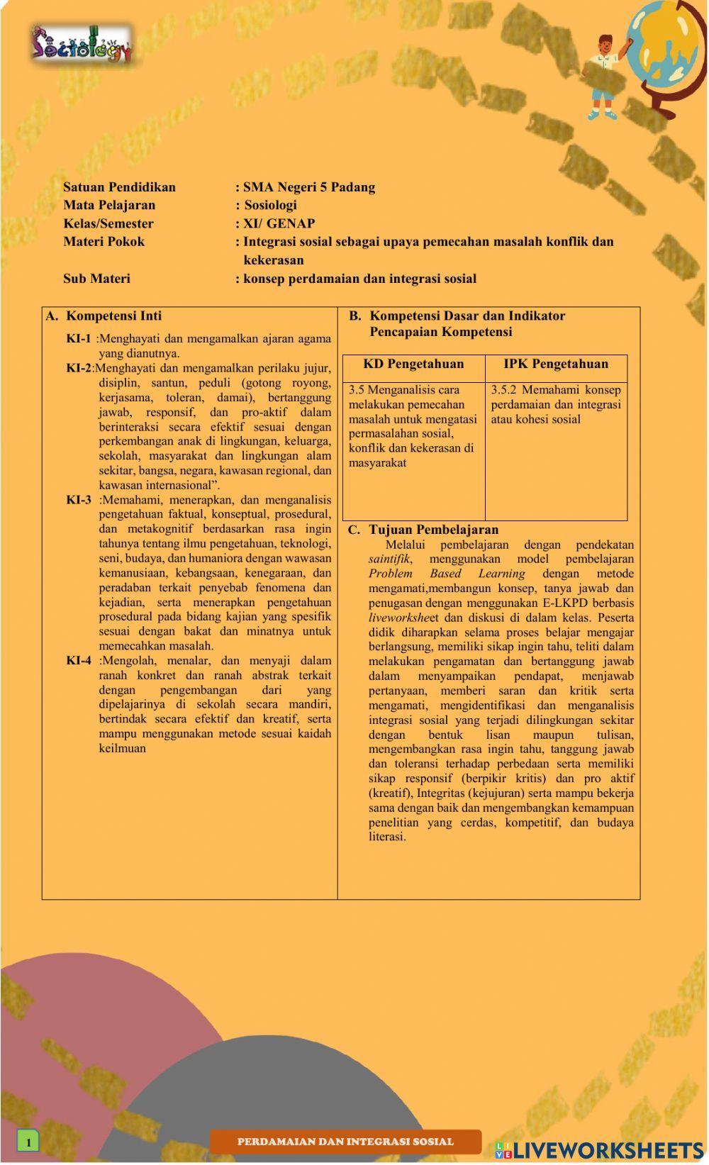 KD 3.5.2 Perdamaian dan Integrasi Sosial