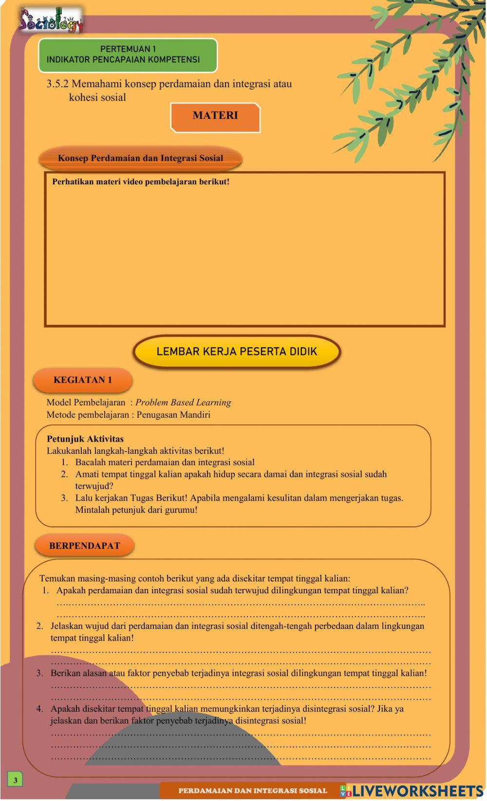 KD 3.5.2 Perdamaian dan Integrasi Sosial