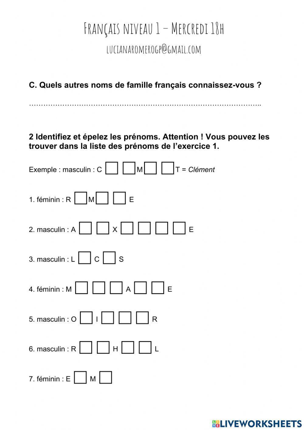 Noms et prenoms francais