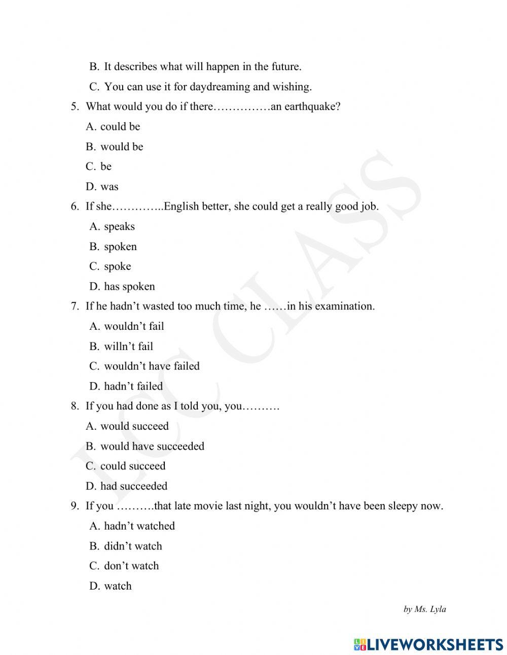 SG2 Grammar Test-Conditionals