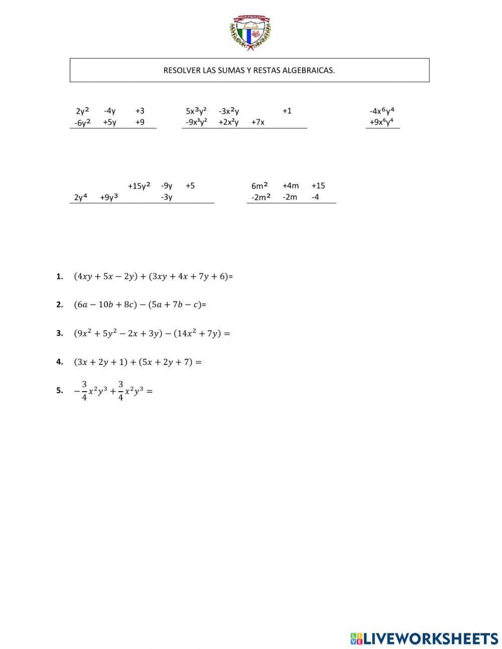 suma y resta algebraica