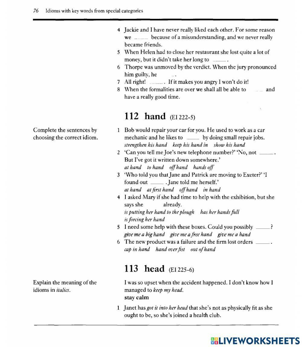 Exercises on Idioms - Body 2