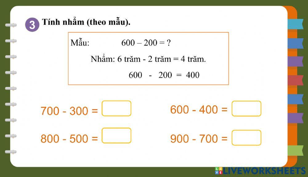 Toán Phép trừ không nhớ