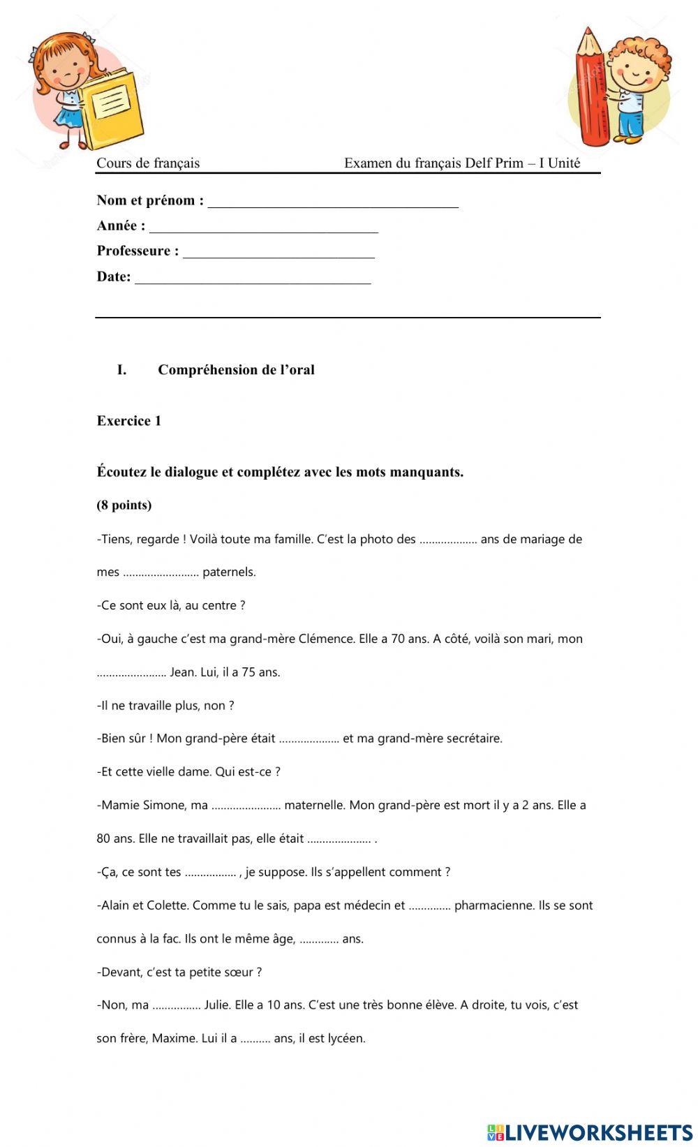 Examen Delf Prim CM2