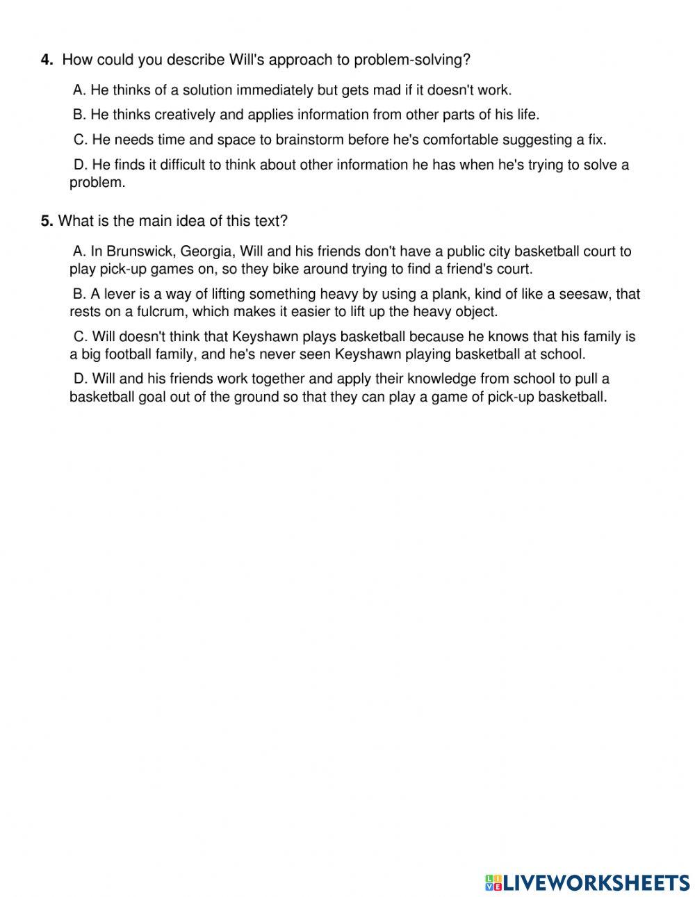 Reading Homework 1985497 | CyndiT | Live Worksheets