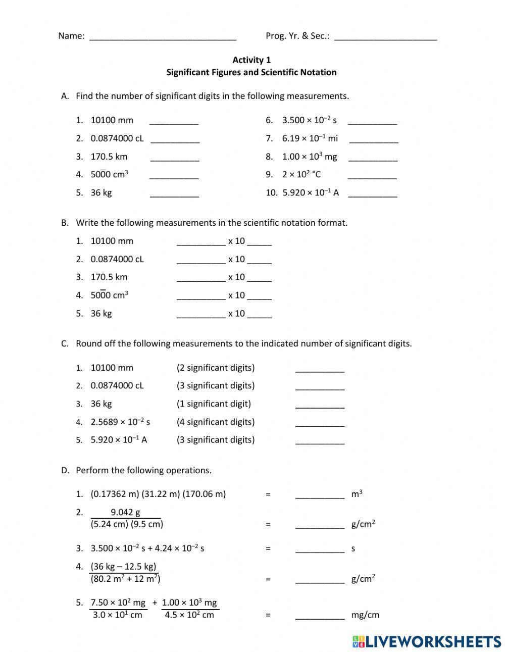 Significant Figures & Scientific Notation