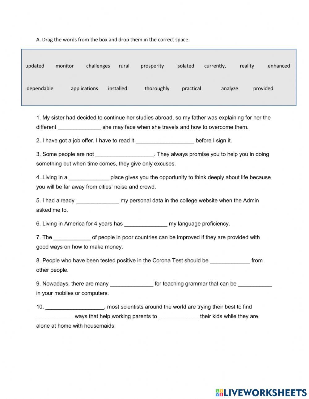 Vocabulary Revision Un it 10