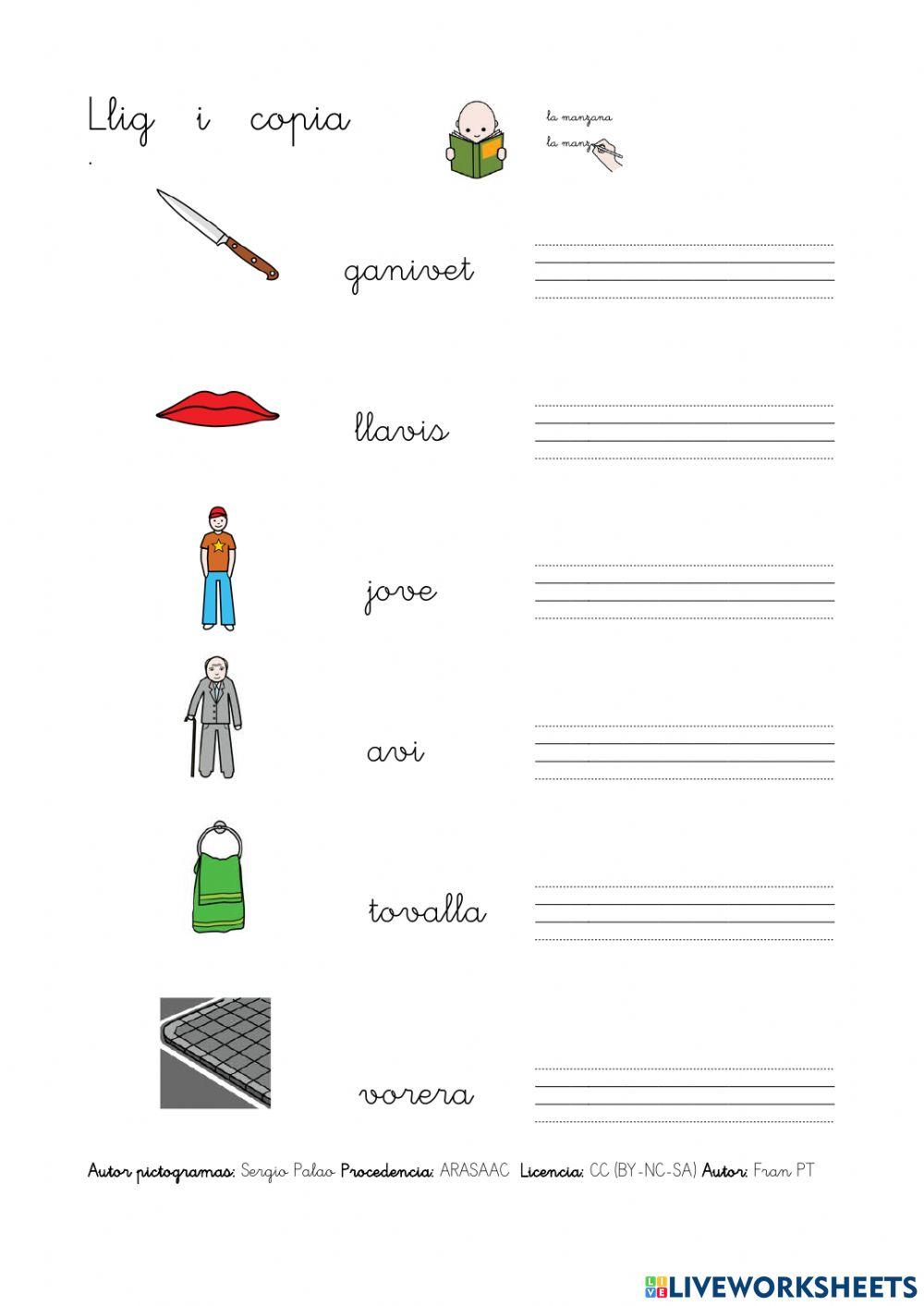 Copiar paraules amb b-v.