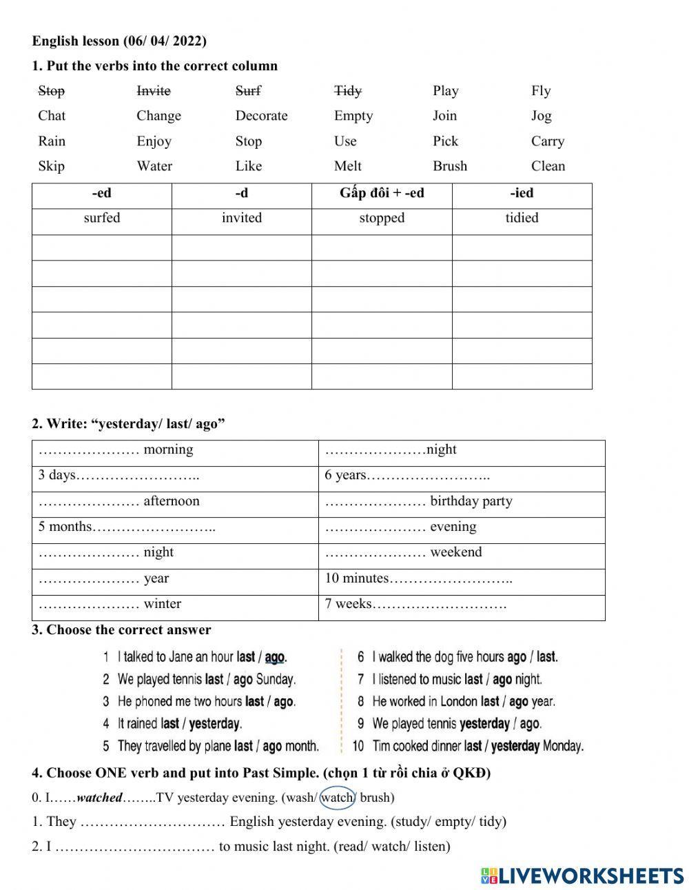 Group 3 - Past Simple - Dấu hiệu