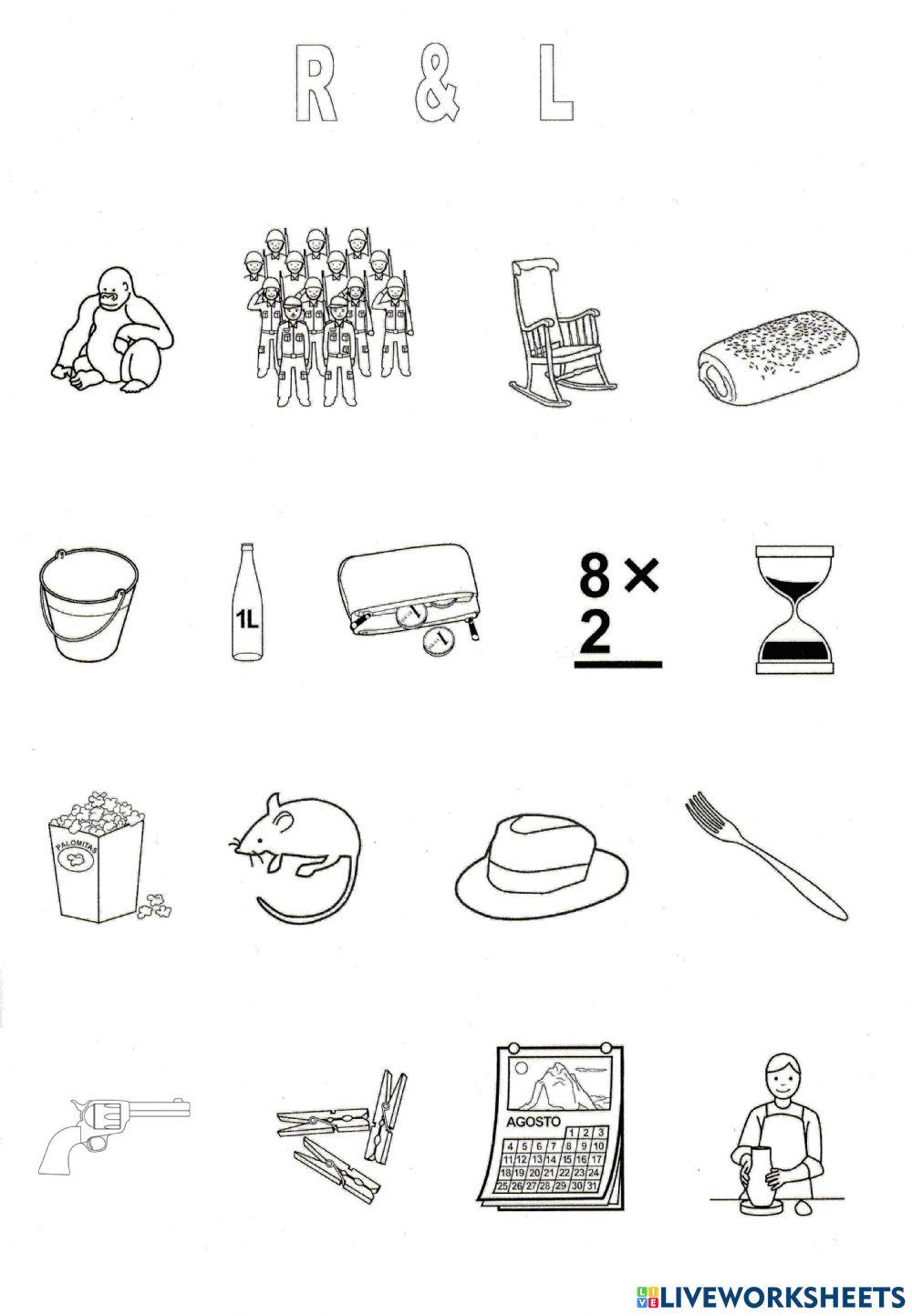 Denumește imaginile - cuvinte cu L și R