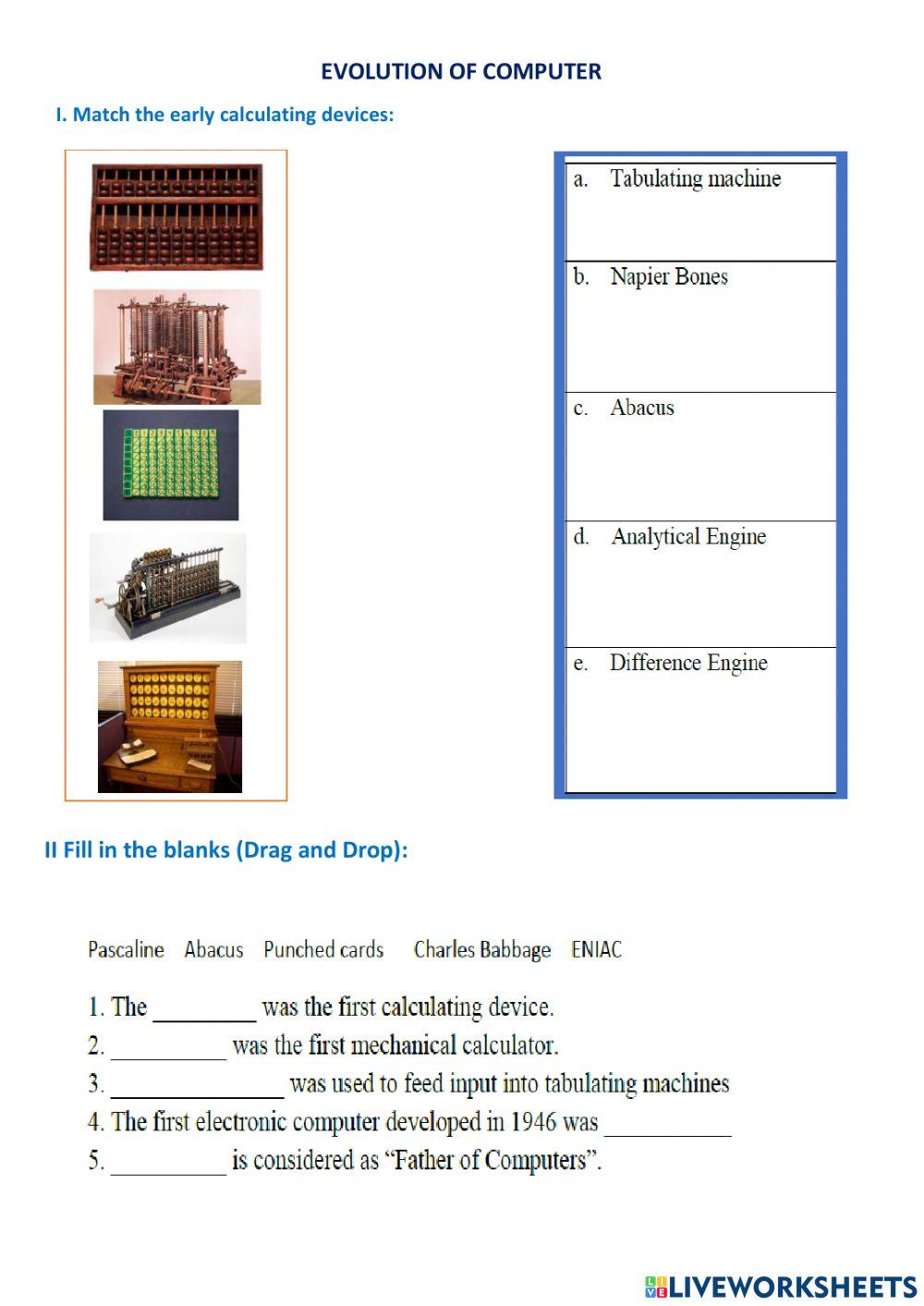 Evolution of computers 0613 vanisg live worksheets