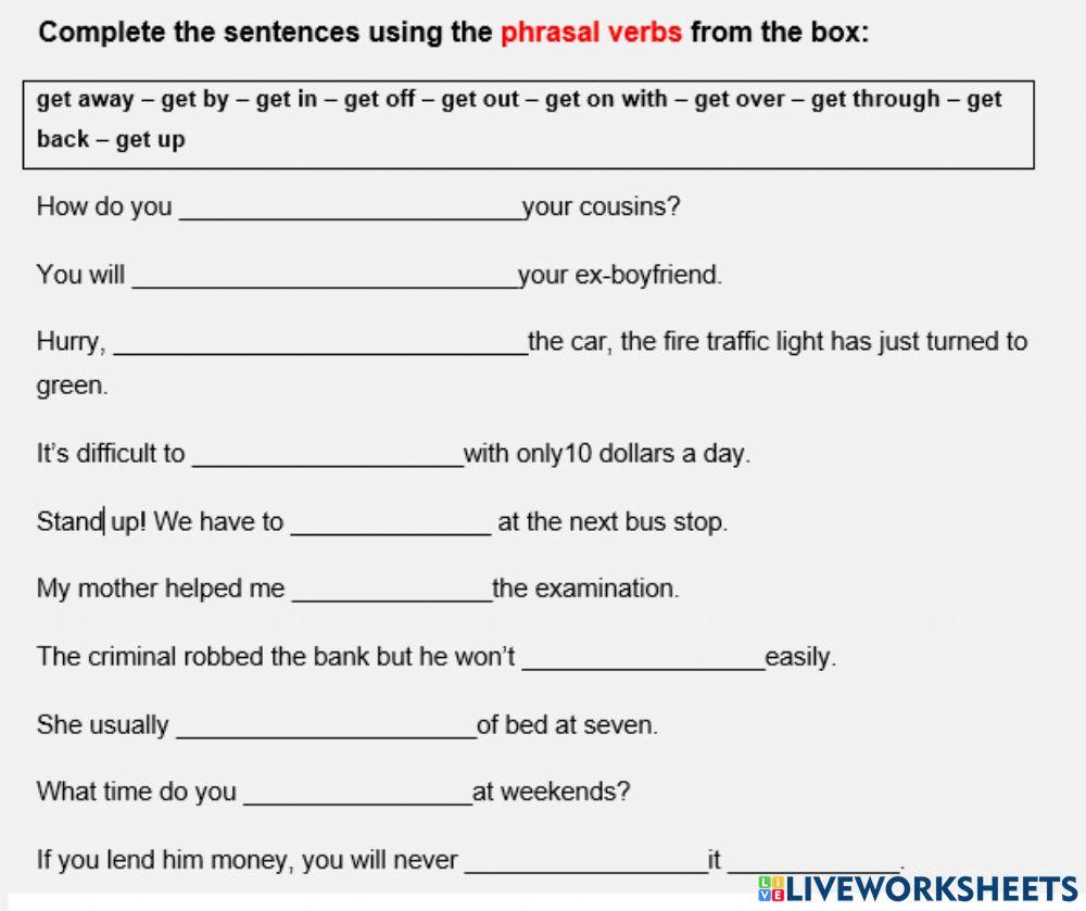 Verb Phrase exercise Live Worksheets