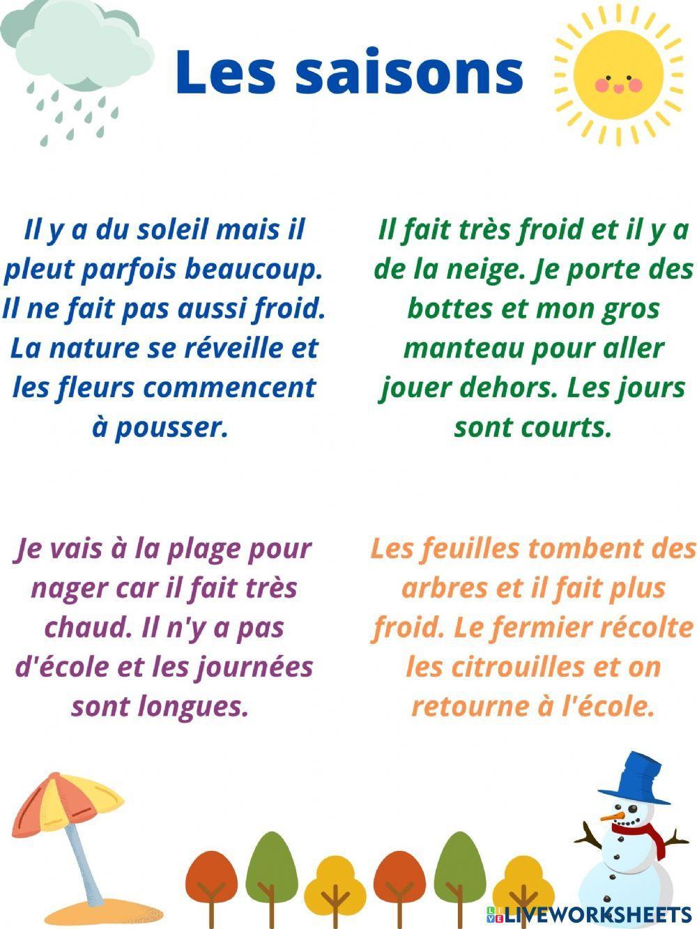 Les saisons en phrases