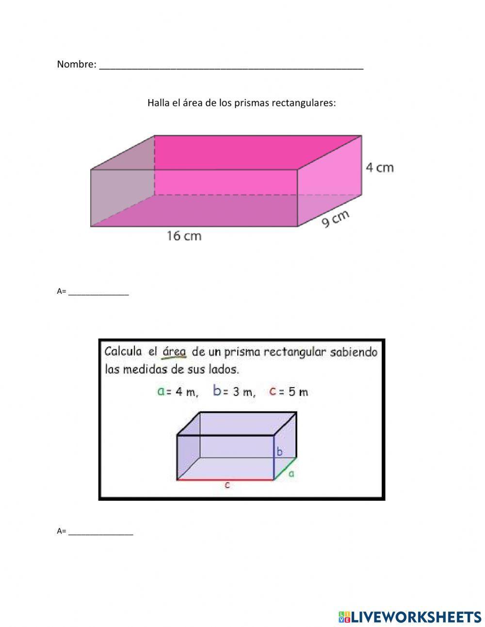 Área de prismas rectangulares