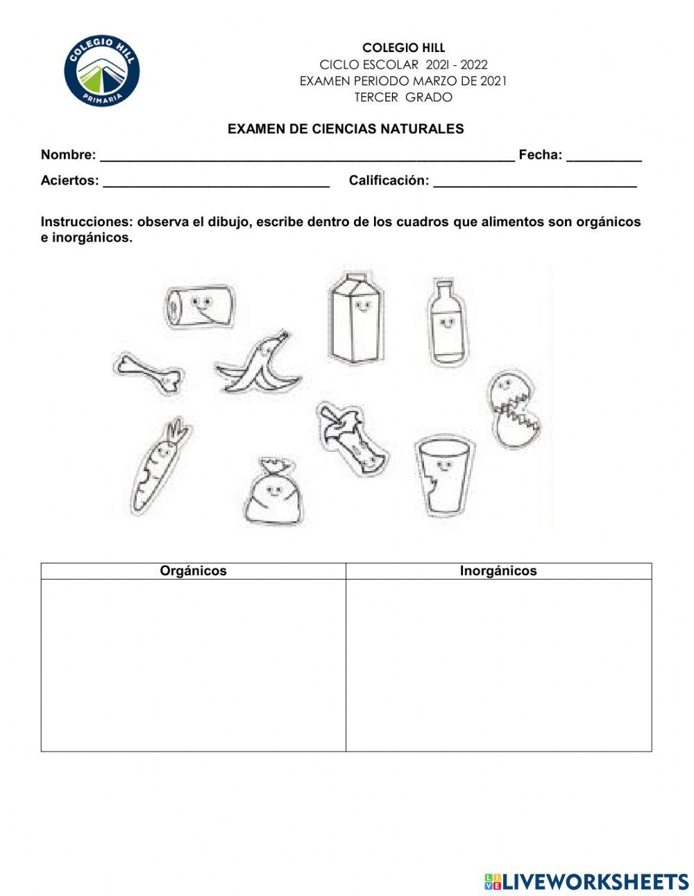 Examen ciencias naturales marzo