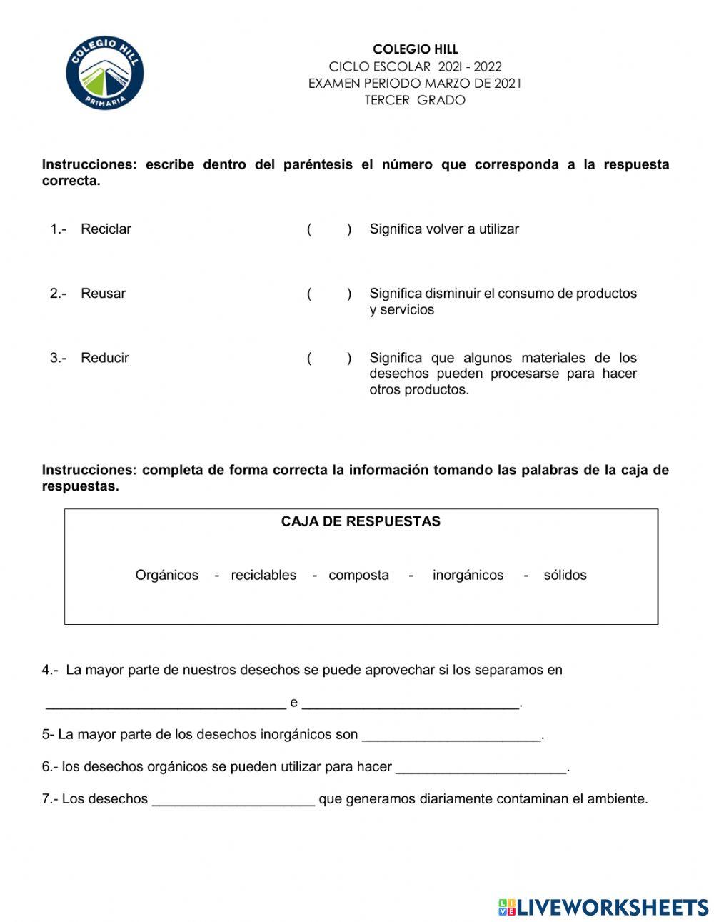 Examen ciencias naturales marzo